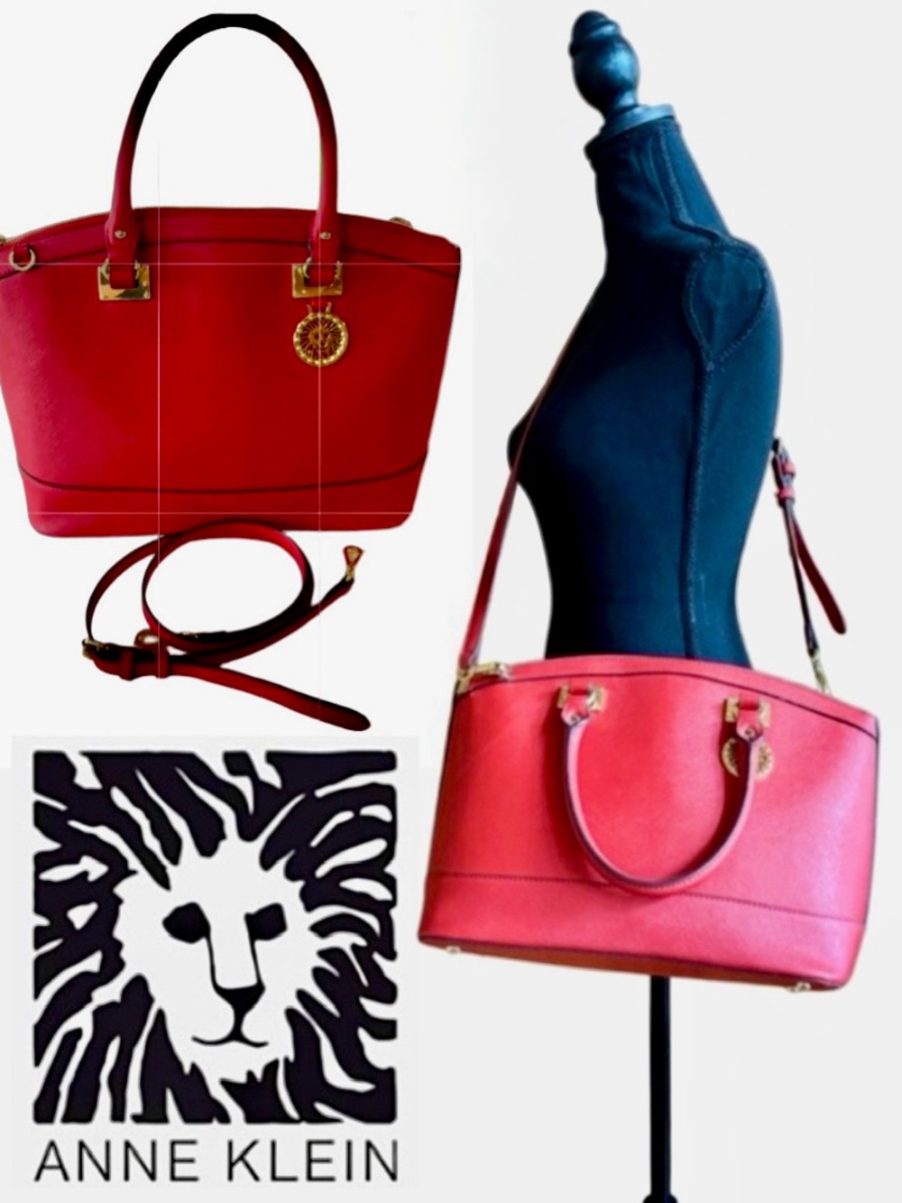 Anne Klein “New Recruits” Dome Satchel Red Large Handbag Handheld or Crossbody